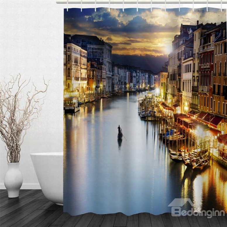 3d Water Buidlings Polyester Waterproof Antibacterial And Eco-friendly Shower Curtain