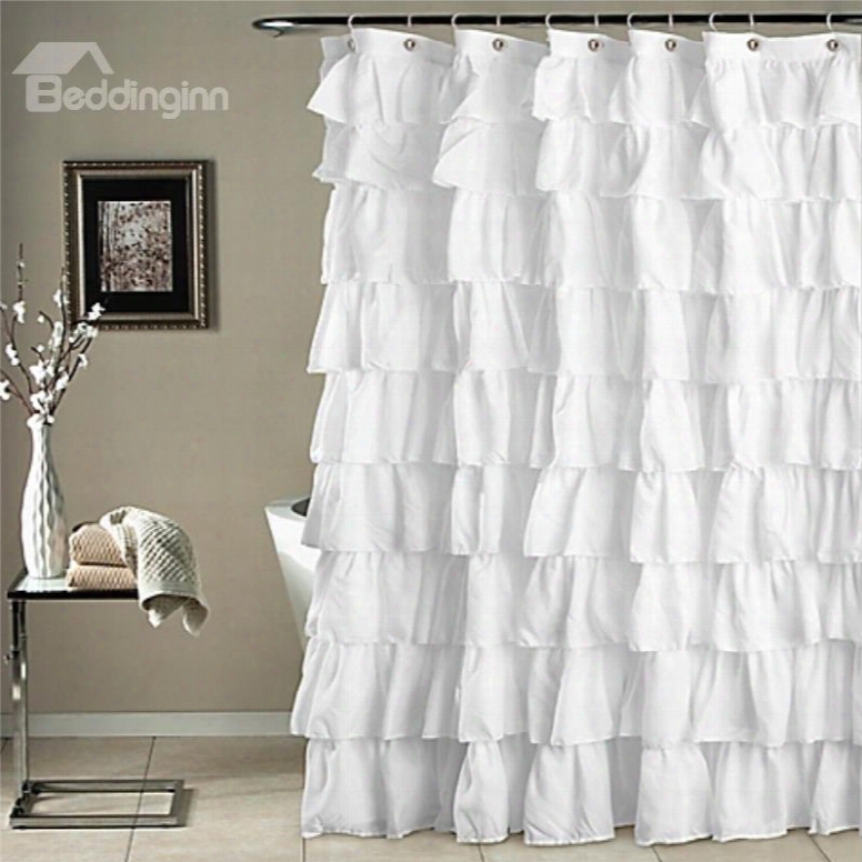 3d White Laces Polyester Waterproof Antibacterial And Eco-friendly Shower Curtain