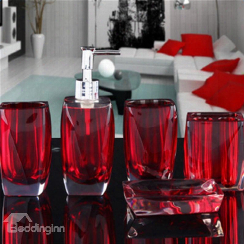 5-piece Crystal Resin Eco-friendly Durable Bathroom Ensemble