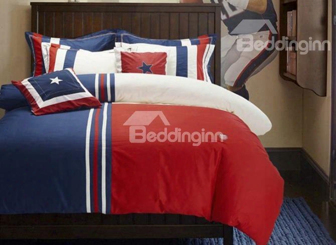 Academy Style Red And Blue 4-piece Cotton Duvet Cover Sets