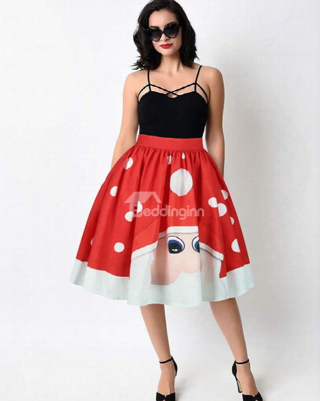 Adorable Santa Claus Pattern Formal Midi 3d Printing Skirt