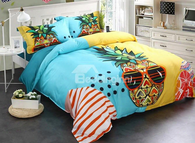 Adorila 60s Brocade Cool Pineapple Seaside Leisure Casual Style 4-piece Cotton Bedding Sets