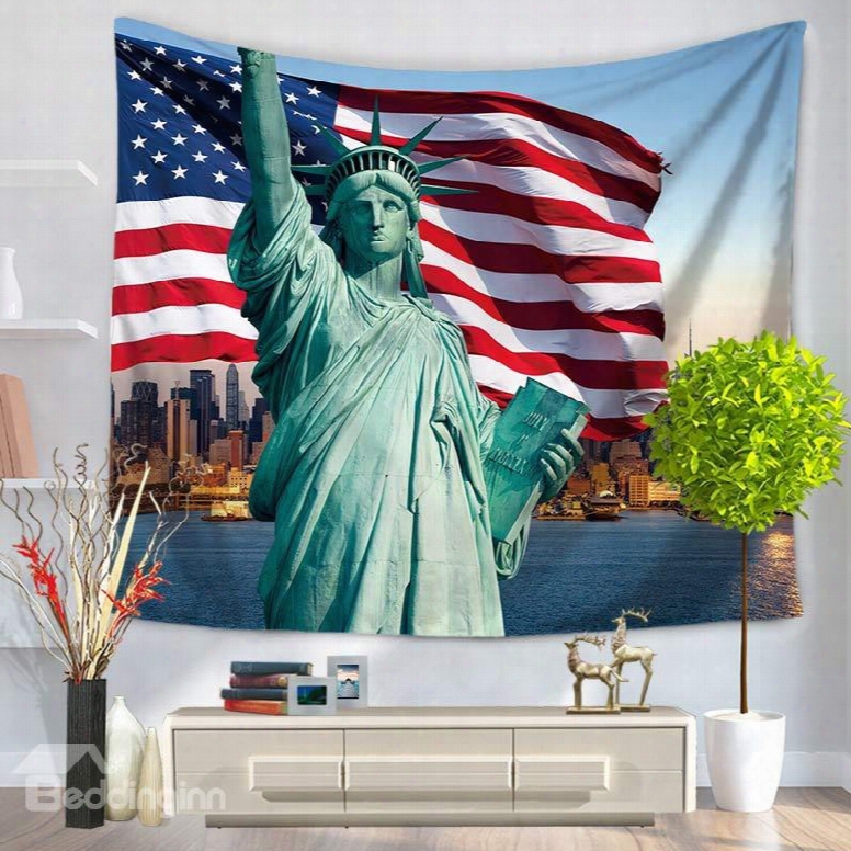 American Statue Of Liberty And Flag Decorative Hanging Wall Tapestry