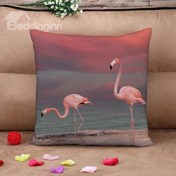 Attractive Flamingo By The Sea Print Throw Pillow Case