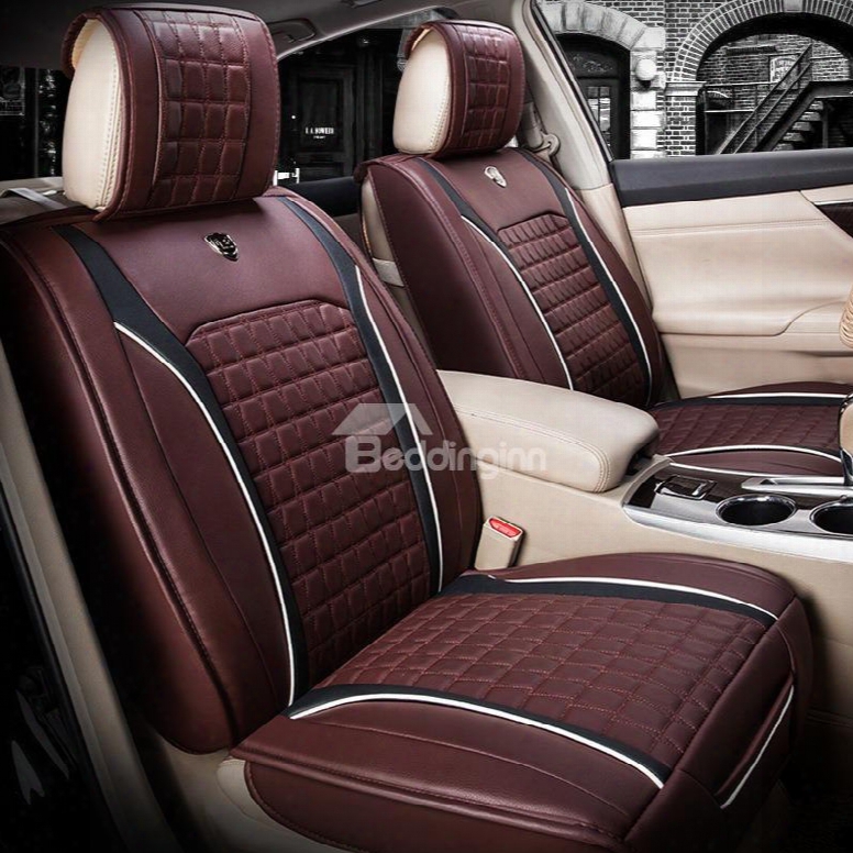 Beautiful In Colors Luxurious Plaid Genuine Leather Universal Car Seat Cover