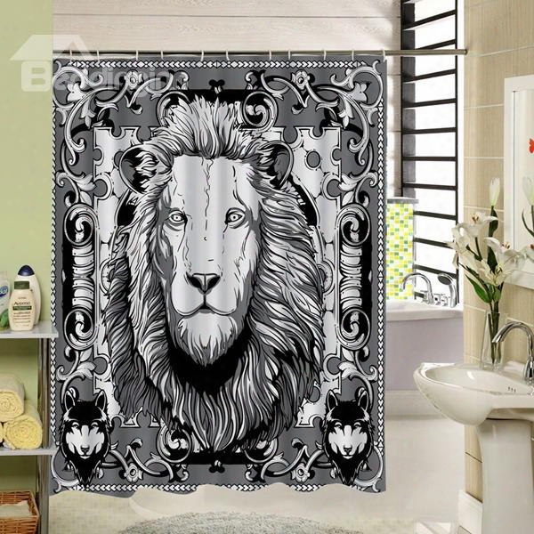 Black And White Lion King Printing 3d Waterproof Polyester Shower Curtain