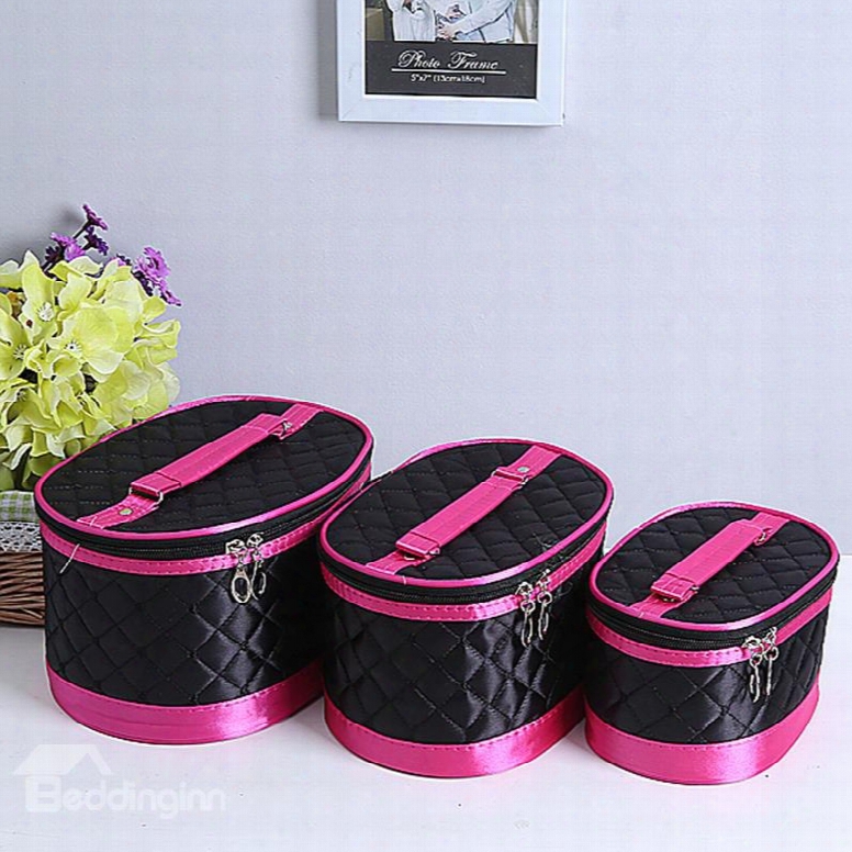 Black Big Size 3-pieces Travel Cosmetic Bags With Mirror