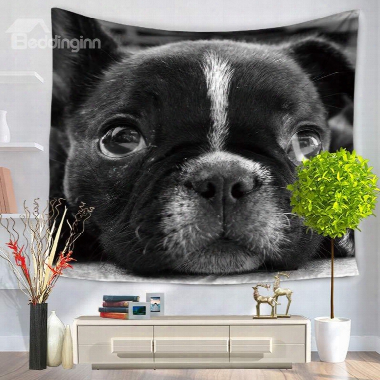 Black Bulldog With Big Bright Eyes Decorative Hanging Wall Tapestry