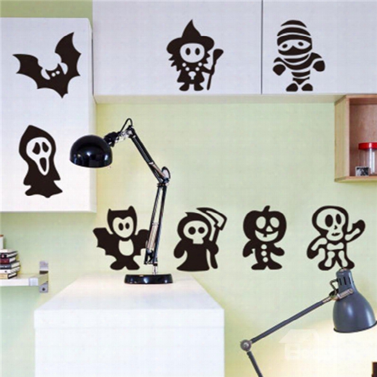 Black Halloween Ghosts Printed Pvc Water-reesistant Eco-friendly Removable Self-adhesive Wall Stickers