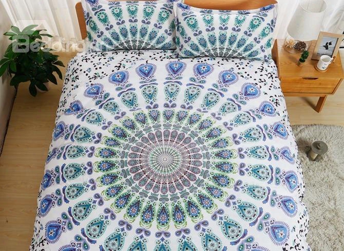 Bohemian Mandala Print White Polyester 3-piece Bedding Sets