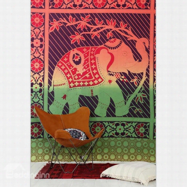Boho Gradient Elephant Prints Ethnic Style Hanging Wall Tapestry