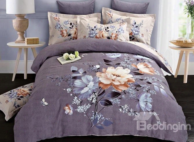 Butterflies And Flowers Blooming Pattern Pastoral Style Cotton 4-piece Bedding Sets/duvet Cover