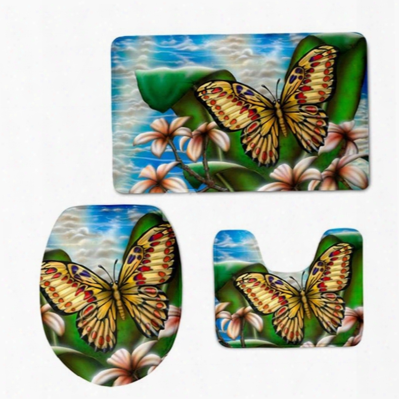 Butterflies And Plants Pattern Flannel Pvc Soft Water-absorption And Anti-slid Toilet Seat Covers
