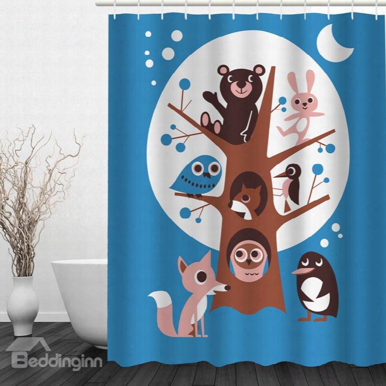 Cartoon Animals 3d Printed Bathroom Waterproof Shower Curtain