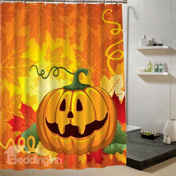 Cartoon Pumpkin Lanterns Halloween Theme 3d Printing Shower Curtain