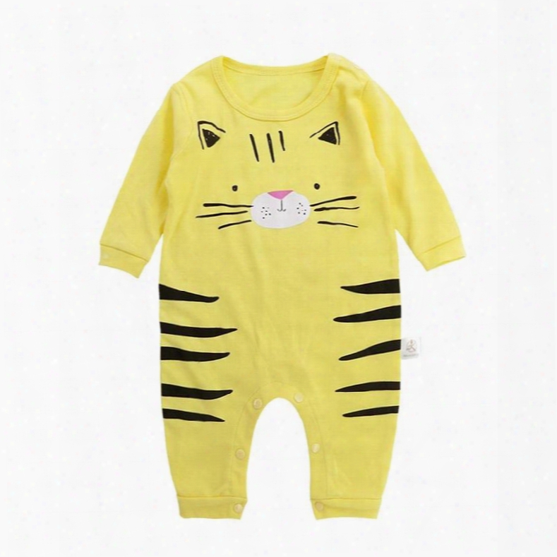 Cat Printed Cotton Simple Style Yellow Baby Sleeping Bag/jumpsuit