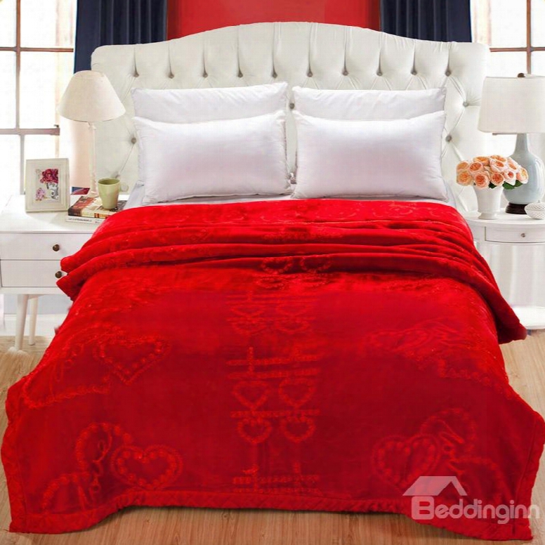 Chinese Wedding Letters Pattern Red Embroidery Flannel Fleece Bed Blankets