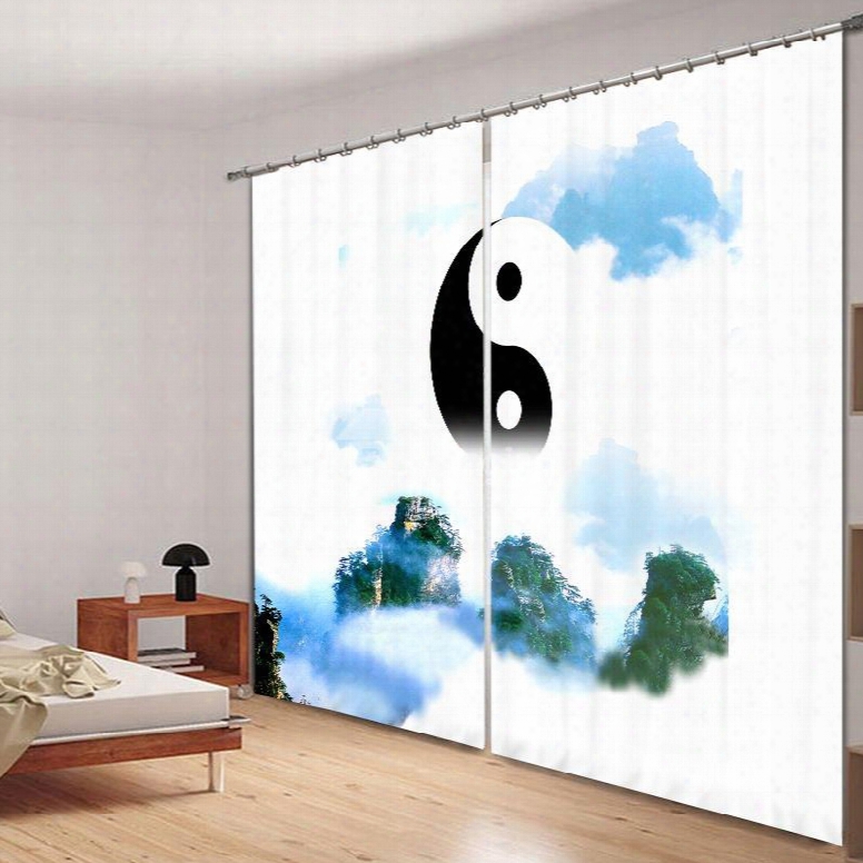 Chinese Yin And Yang 3d Printed Polyester Curtain