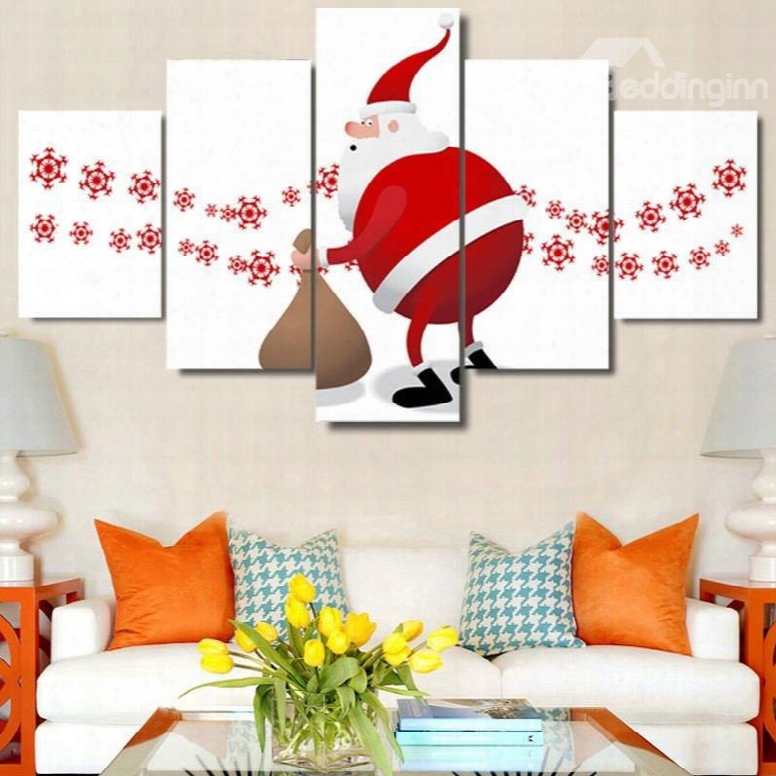 Christmas Father Printed Hanging 5-piece Canvas Eco-friendly And Waterproof Non-framed Prints