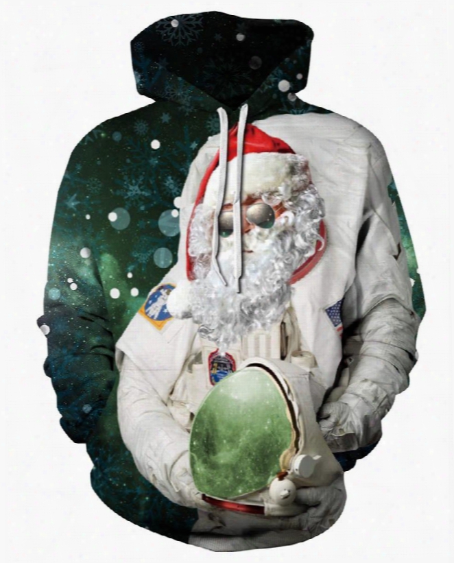 Christmas Santa Claus Astronaut Long Sleeve 3d Pattern Hoodie