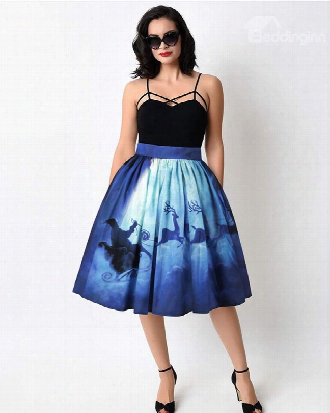 Christmas Sa Nta Deer Snowman Pattern Formal Midi 3d Printing Skirt