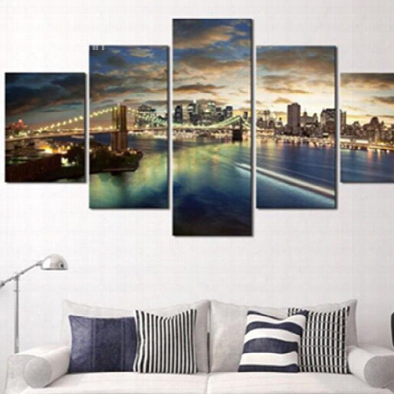 City Dusk 5-piece Hanging Canvas Onn-framed Wall Prints