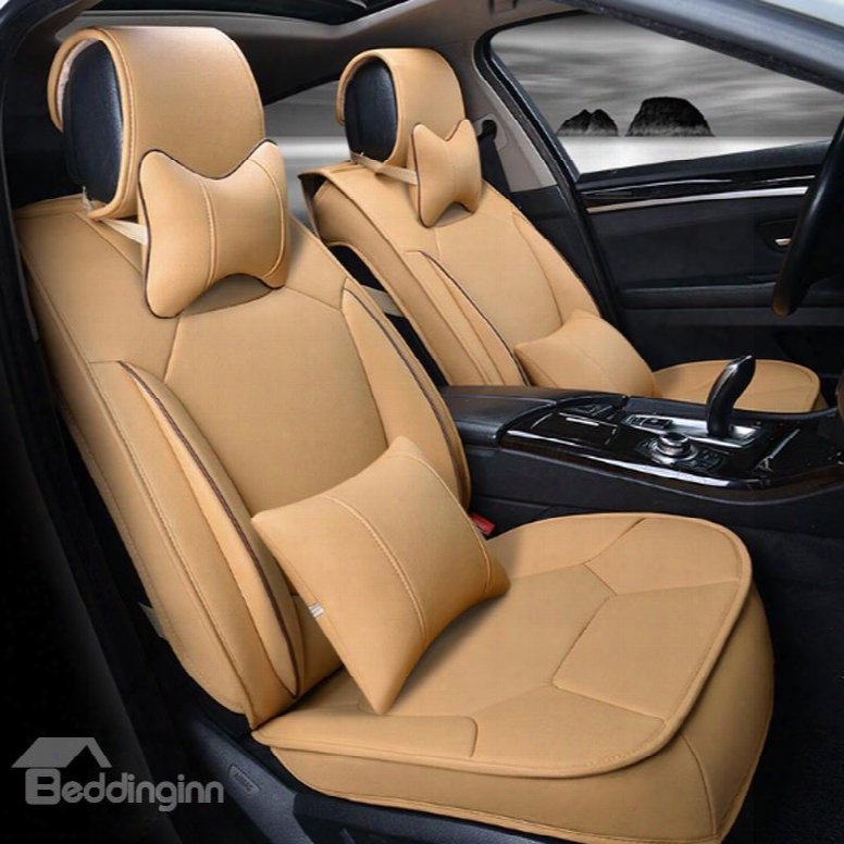 Classic Beige Business Design Solid Design Strong 3d Visual Effect Durable Pu Universal Five Car Seat Cover