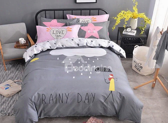 Clouds Printed Cotton Gray Kids Duvet Covers/bedding Sets