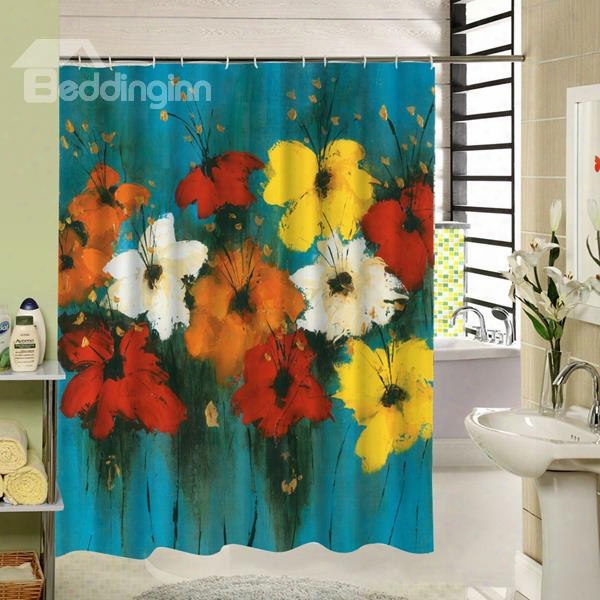 Colored Oil Painting Flowers Printing 3d Bathroom Decor  Shower Curtain