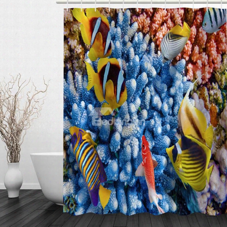 Colored Tropical Fish 3d Pprinted Bathroom Waterproof Shower Curtain