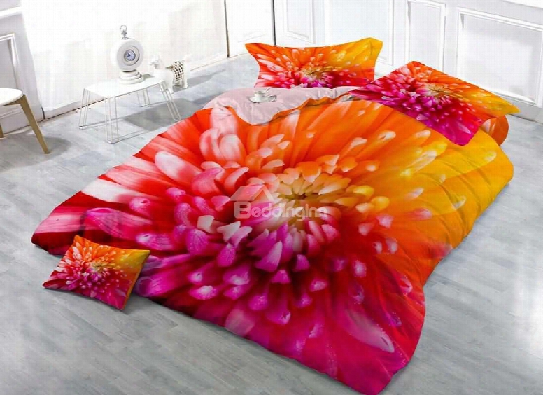 Colorful Chrysanthemum Floral Cotton  Luxury 3d Printed 4-pieces Bedding Sets/duvet Covers