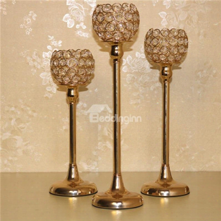Concise And Modern Style Golden Flowers Bright Crystal Home And Hotel Decoration Candle Holder