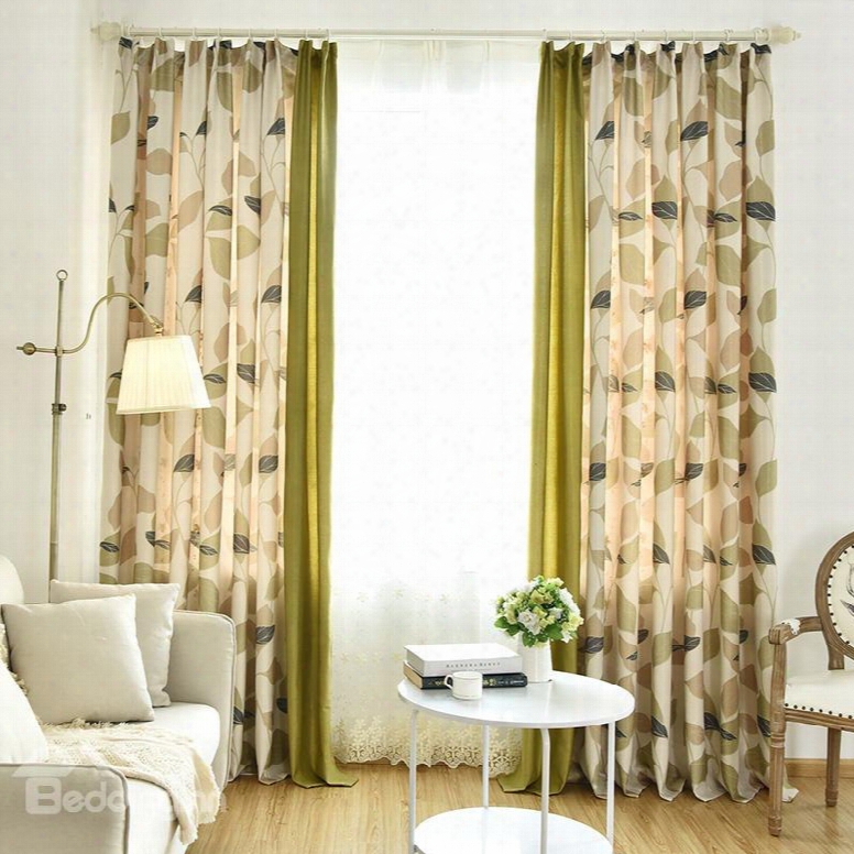 Country Style Double-sided Printing Green Leaves Pattern Stitching Cloth Custom Curtain