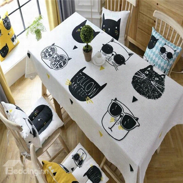 Cute And Lovely Cartoon Cats Printing Thick Cotton Square Table Cover Cloth