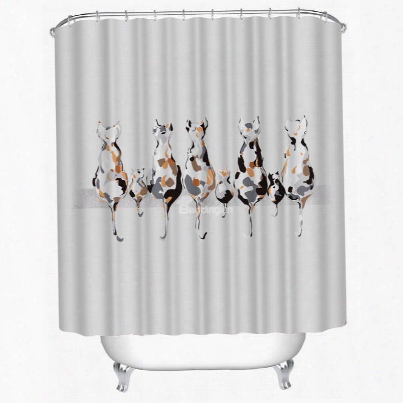 Cute Cartoon Cats Printing Waterproof Bathroom Shower Curtain