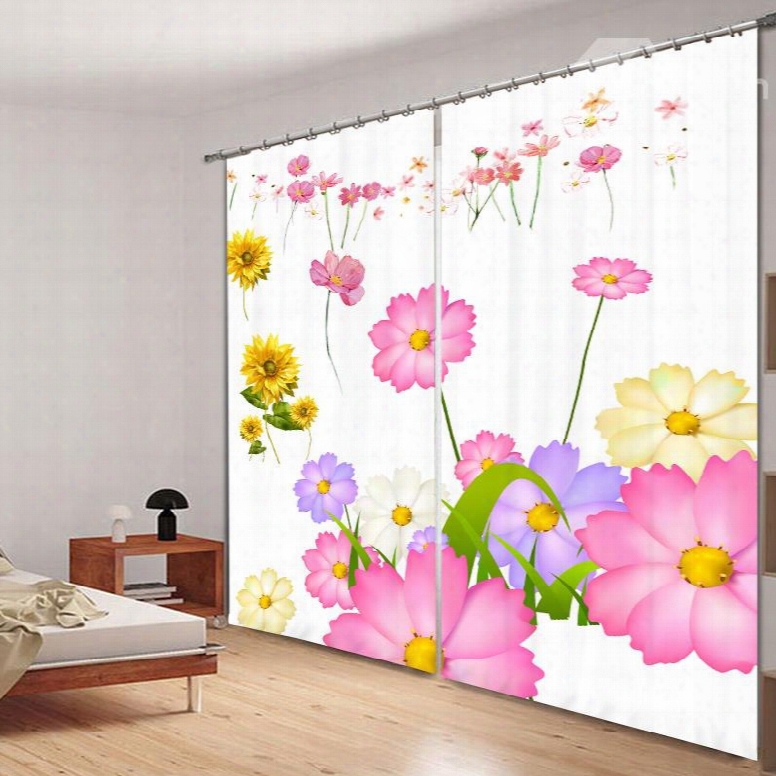 Cute Hand Painting Flowers 3d Printed Polyester Curtain