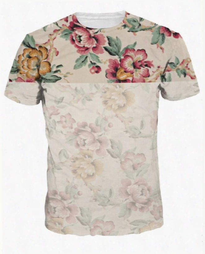 Cute Round Neck Special Flowers Pattern 3d Painted T-shirt