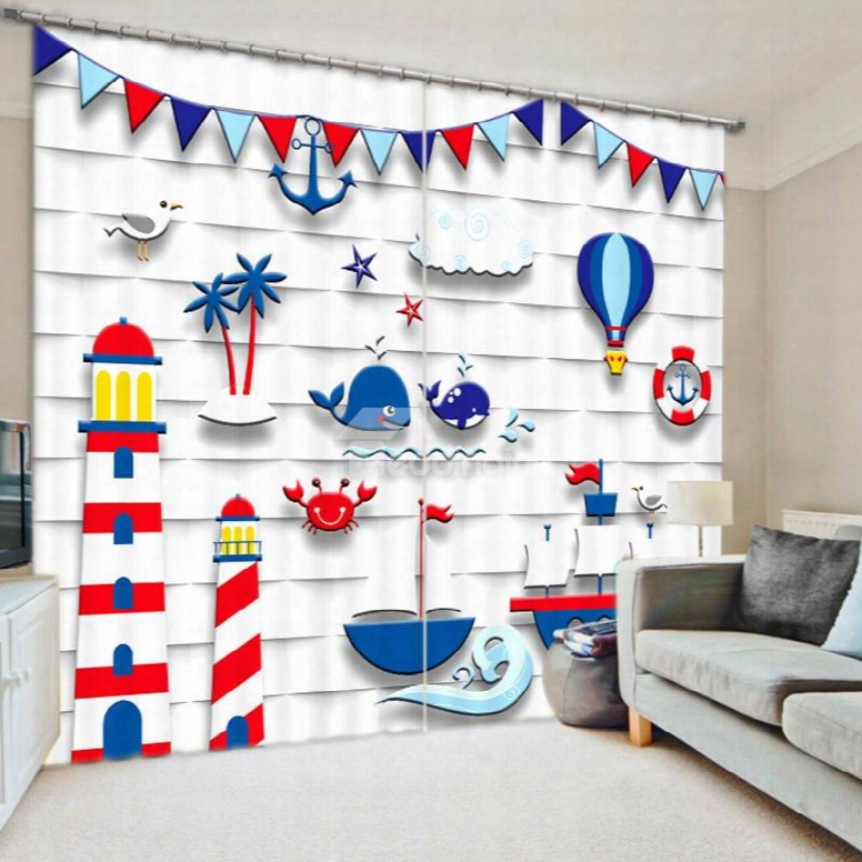 Cute Sailing Dream 3d Printed Polyester Curtain