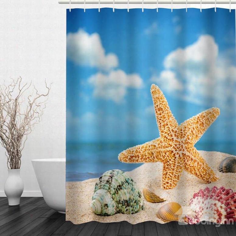 Cute Starfish 3d Printed Bathroom Waterproof Shower Curtain