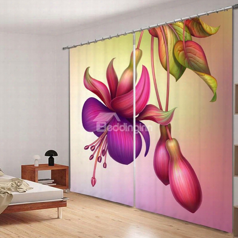 Decorative Colored Flowers 3d Printed Polyester Curtain