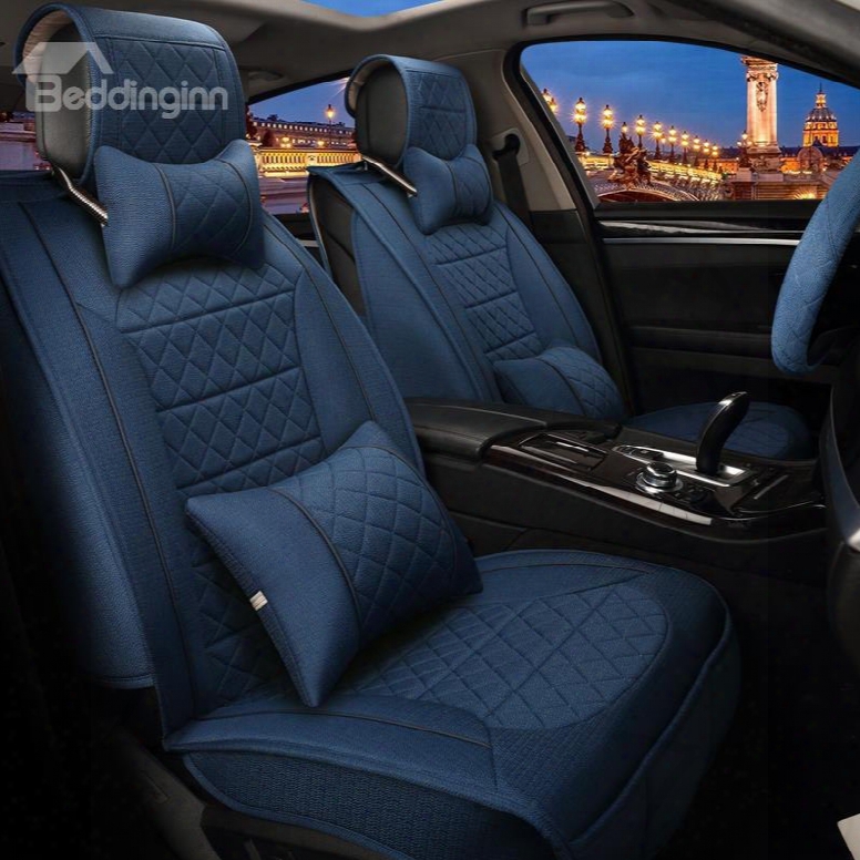 Deep Blue Solid Textured Pet Material Universal Five Car Seat Cover