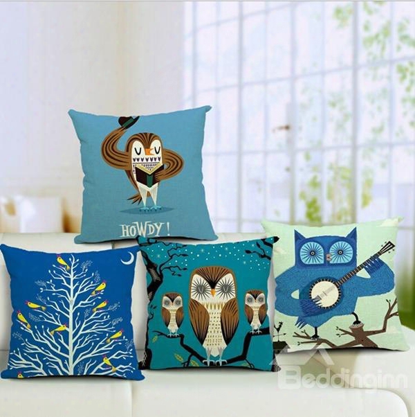 Fine Color Cartoon Owl Print Throw Pillow Case