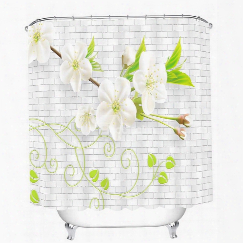 Delicate White Flowers 3d Printed Bathroom Waterproof Shower Curtain