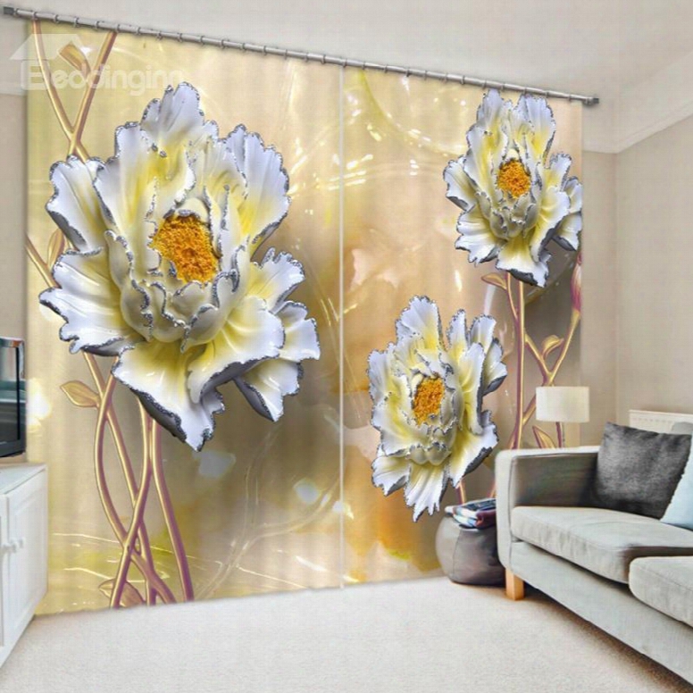 Designer Relief Peony 3d Printed Polyester Curtain