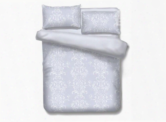Designer White European Floral Scrolls Simple Style Polyester 4-piece Bedding Sets/duvet Cover