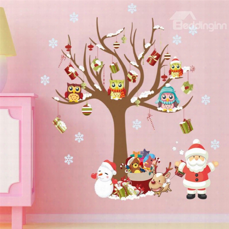 Durable Waterproof Santa And Christmas Tree Pvc Kids Room Wall Stickers