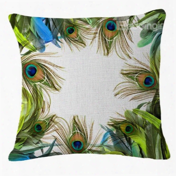 Elegant Peacock Feather Design Throw Pillow Case