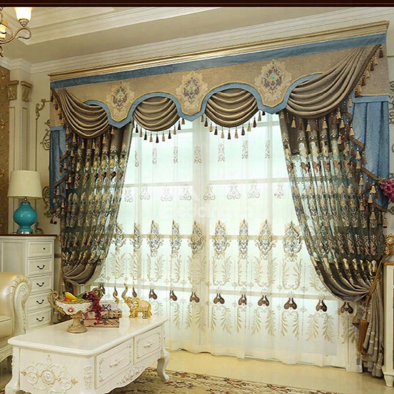 European Ritzy High Quality Chenille Hollowed-out Embroidery Living Room Custom Curtain