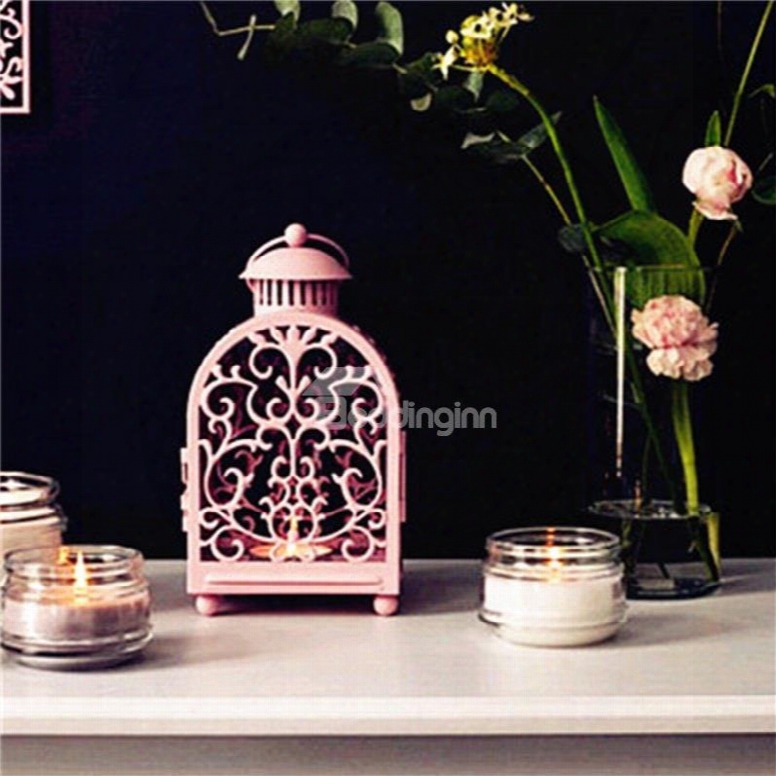 European Style Pink Hollowed-out Flower Retro And Creative Romantic Candle Holder