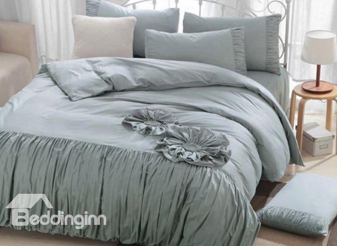 Fancy Solid Color Applique 4-piece Cotton Duvet Cover Sets